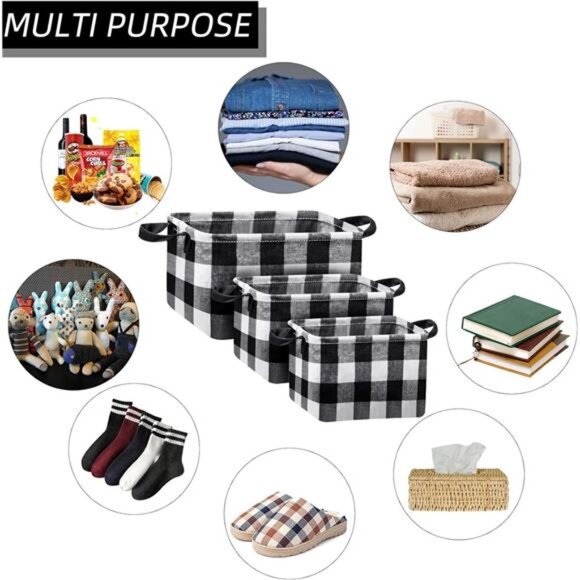 6Pcs Buffalo Plaid Basket Square Storage Basket Buffalo Check Basket Bin Storage - Picture 6 of 7